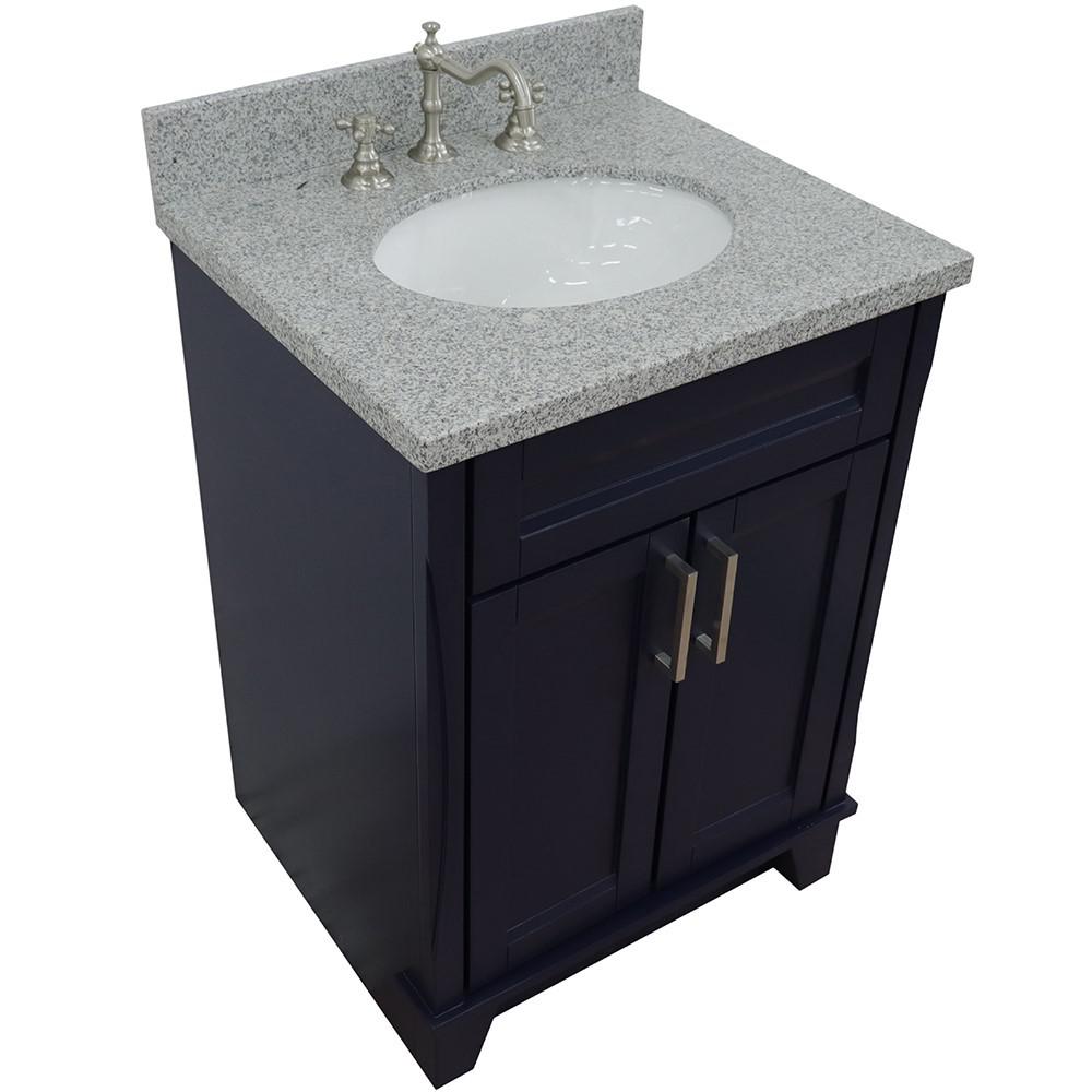 25 Single sink vanity in Blue finish with Gray granite and oval sink. Picture 10