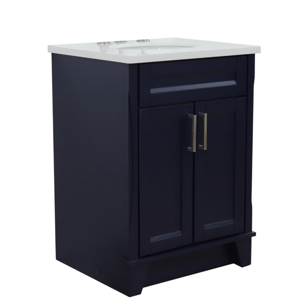 25 Single sink vanity in Blue finish with White quartz and oval sink. Picture 3