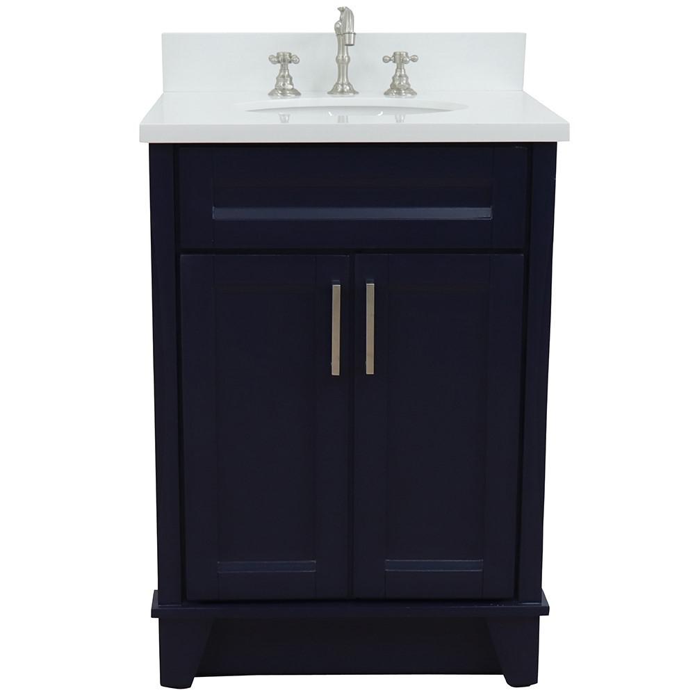 25 Single sink vanity in Blue finish with White quartz and oval sink. Picture 5