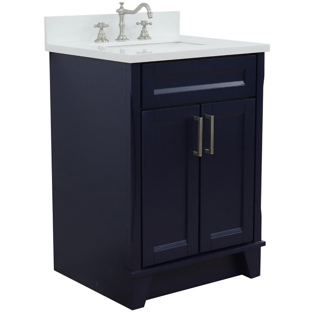 25 Single sink vanity in Blue finish with White quartz and rectangle sink. Picture 3
