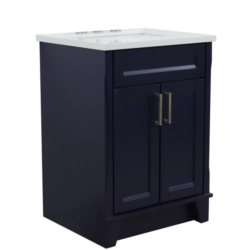 25 Single sink vanity in Blue finish with White quartz and rectangle sink. Picture 5