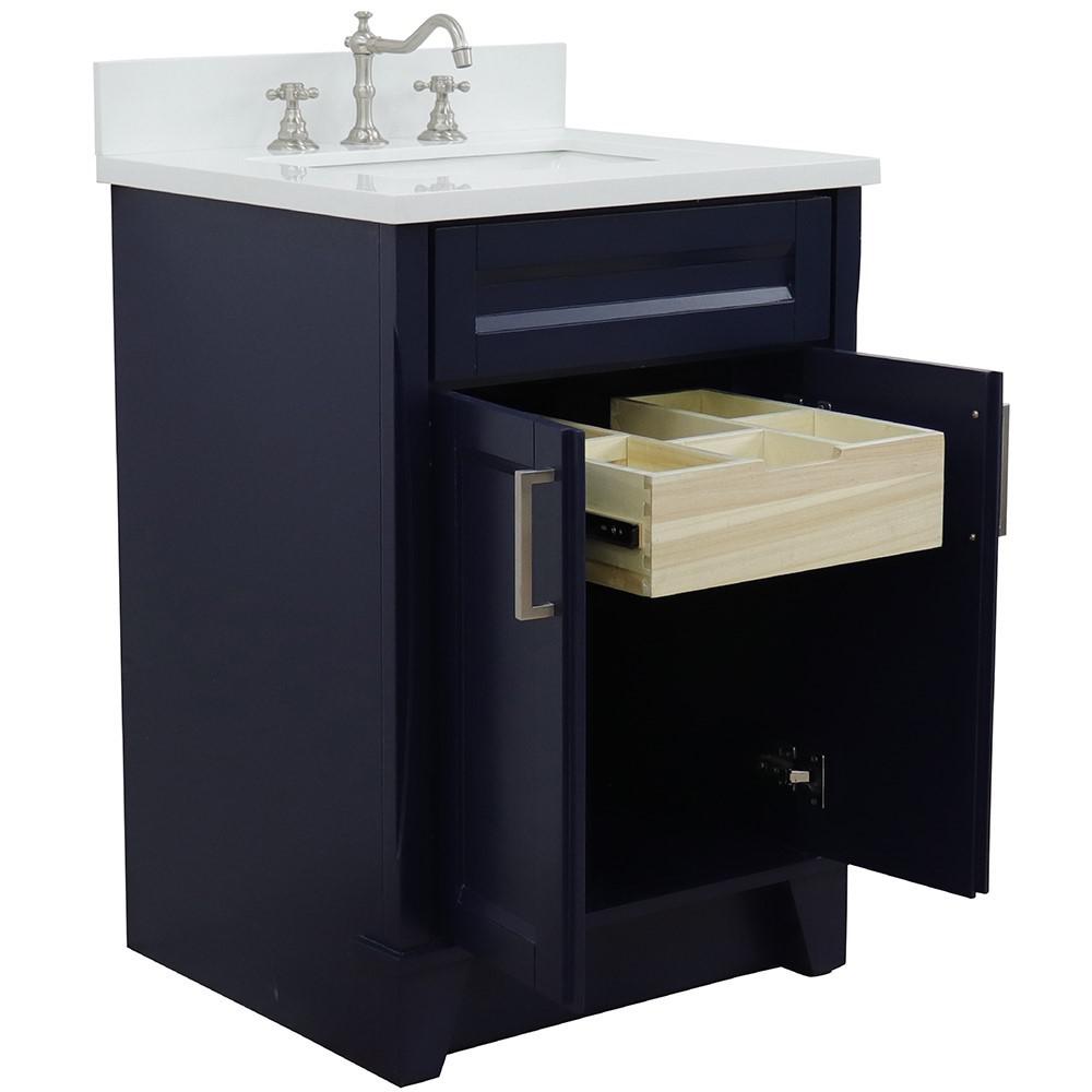 25 Single sink vanity in Blue finish with White quartz and rectangle sink. Picture 6