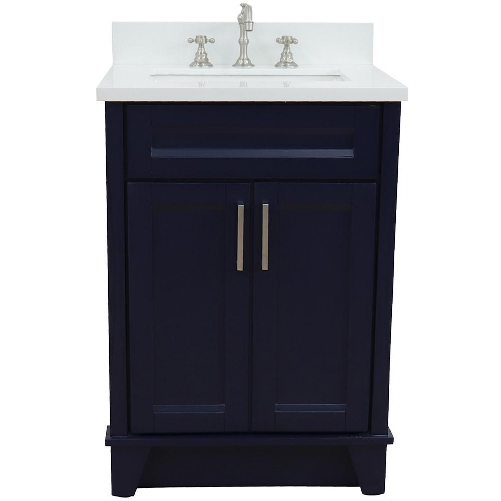 25 Single sink vanity in Blue finish with White quartz and rectangle sink. Picture 7