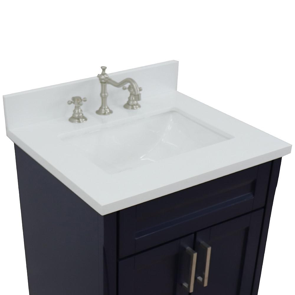 25 Single sink vanity in Blue finish with White quartz and rectangle sink. Picture 8