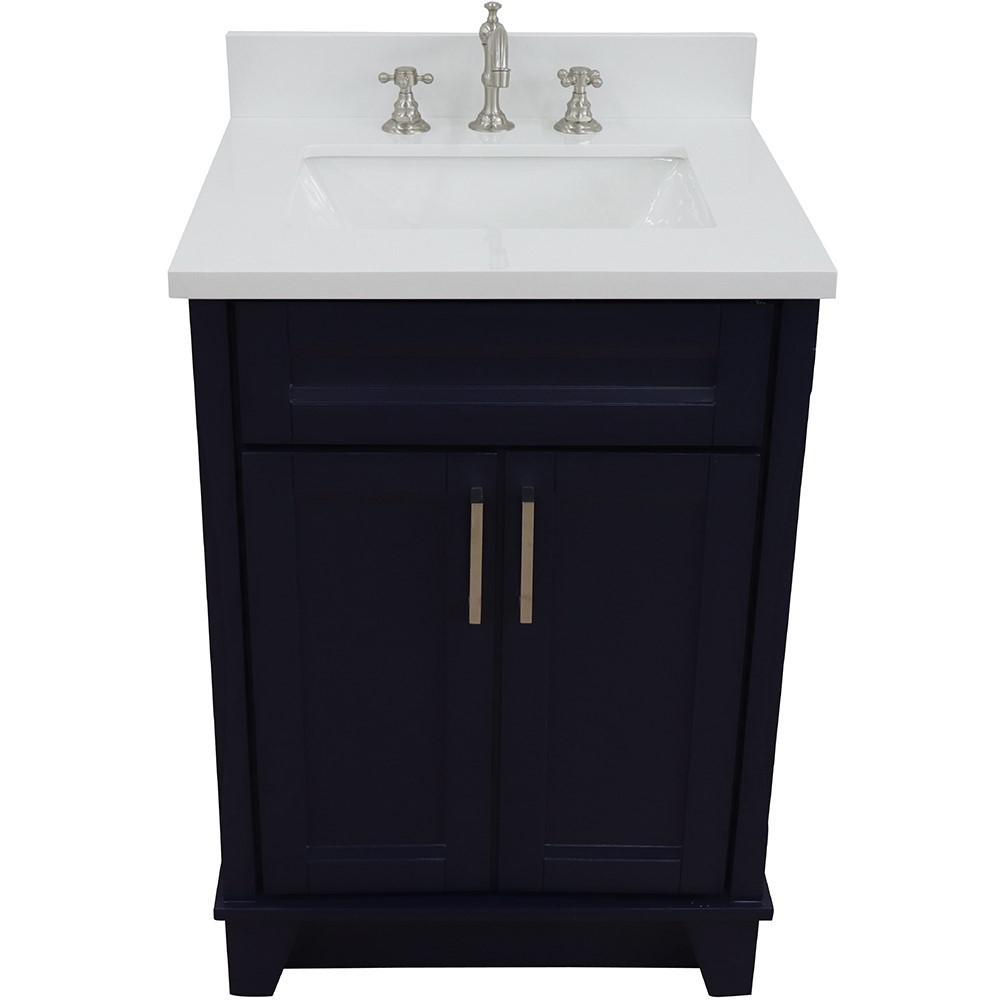 25 Single sink vanity in Blue finish with White quartz and rectangle sink. Picture 10