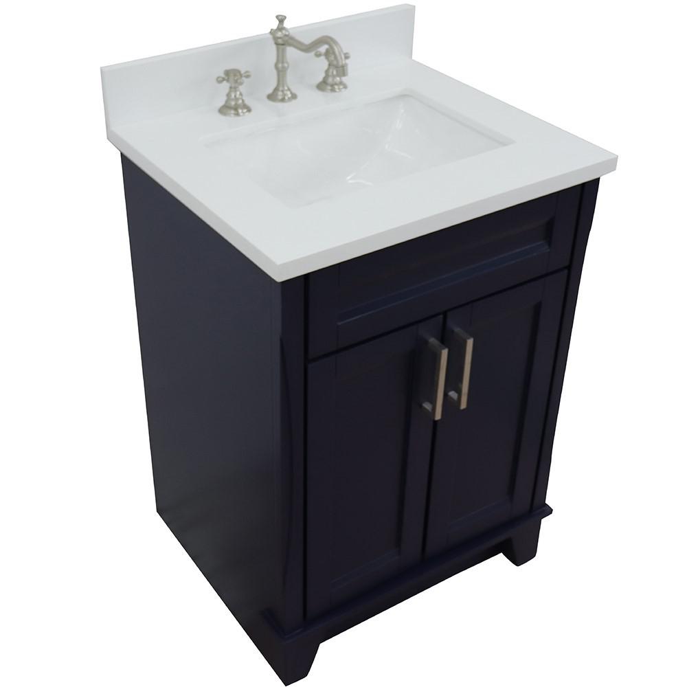25 Single sink vanity in Blue finish with White quartz and rectangle sink. Picture 11