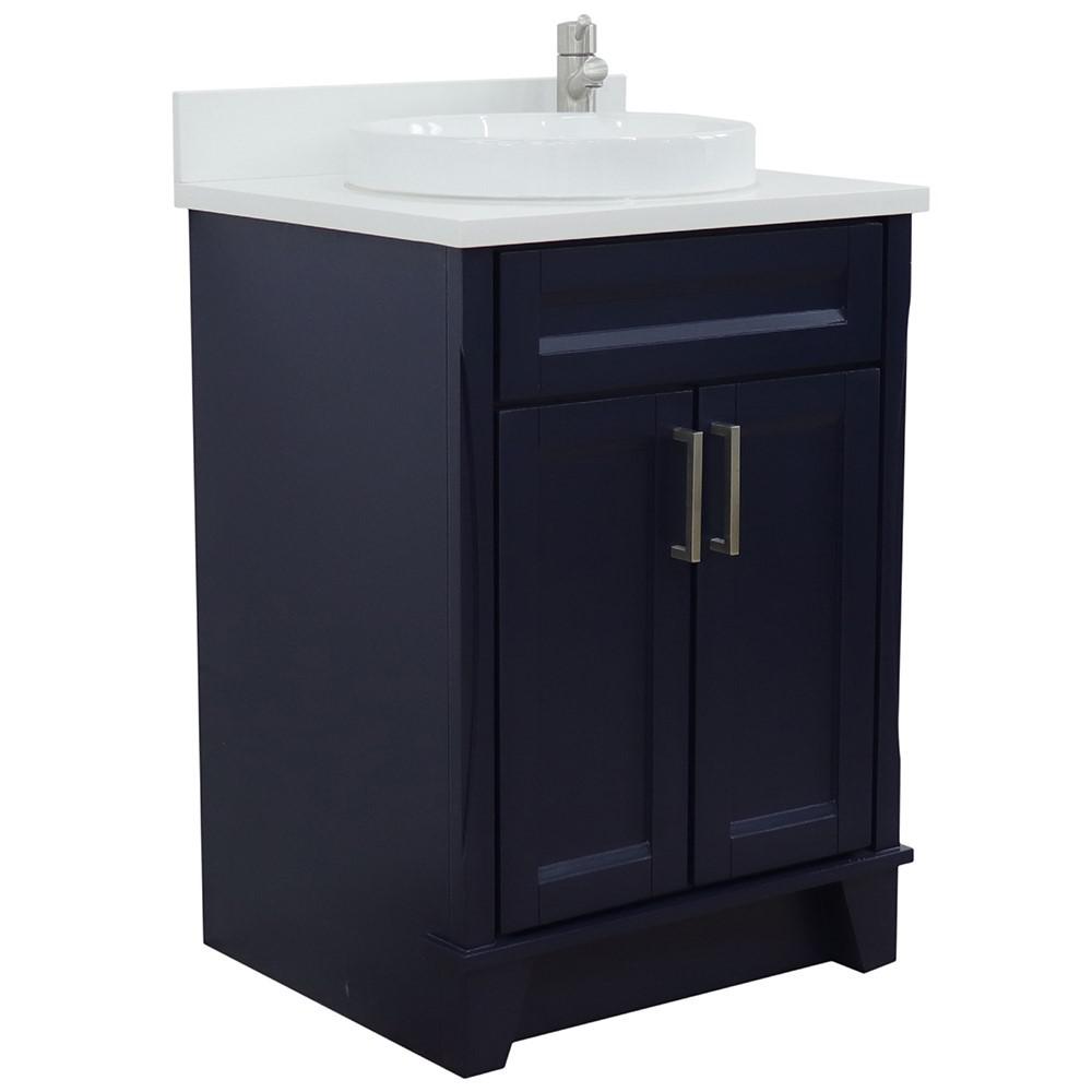 25 Single sink vanity in Blue finish with White quartz and rectangle sink. Picture 14