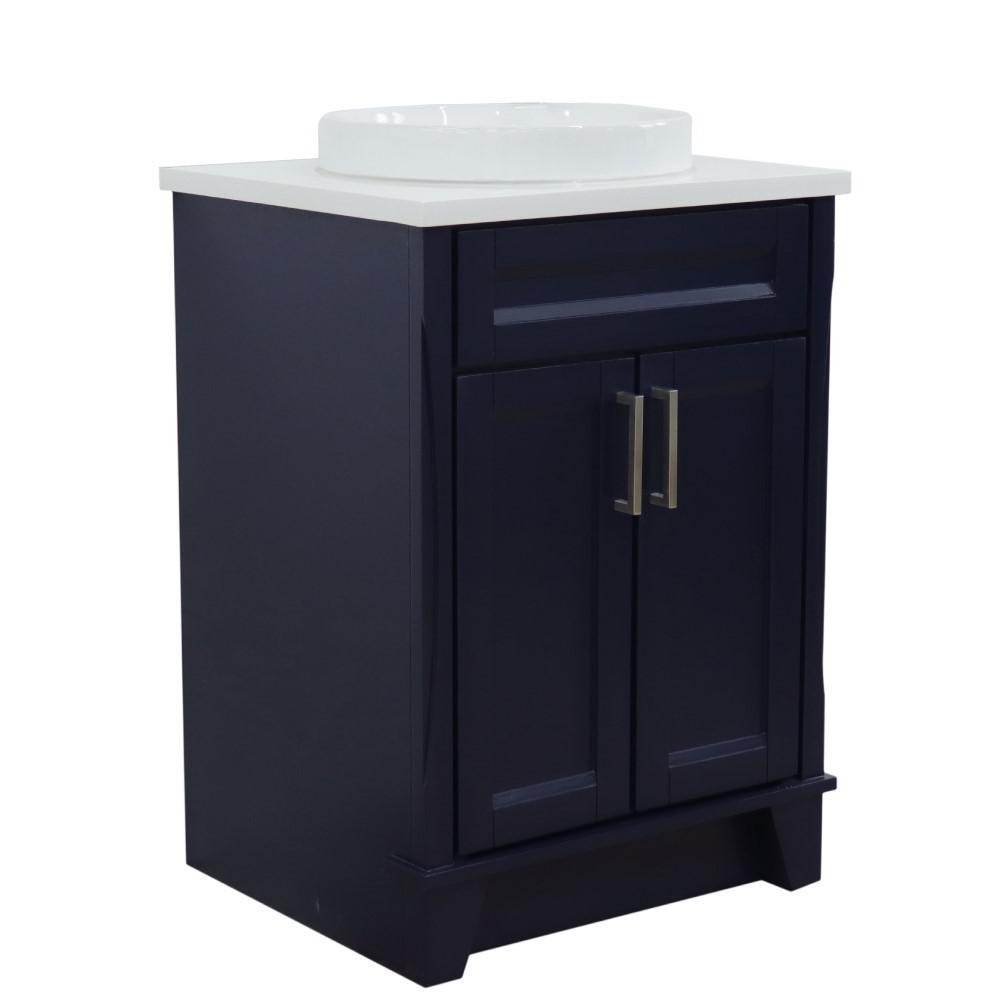 25 Single sink vanity in Blue finish with White quartz and rectangle sink. Picture 15