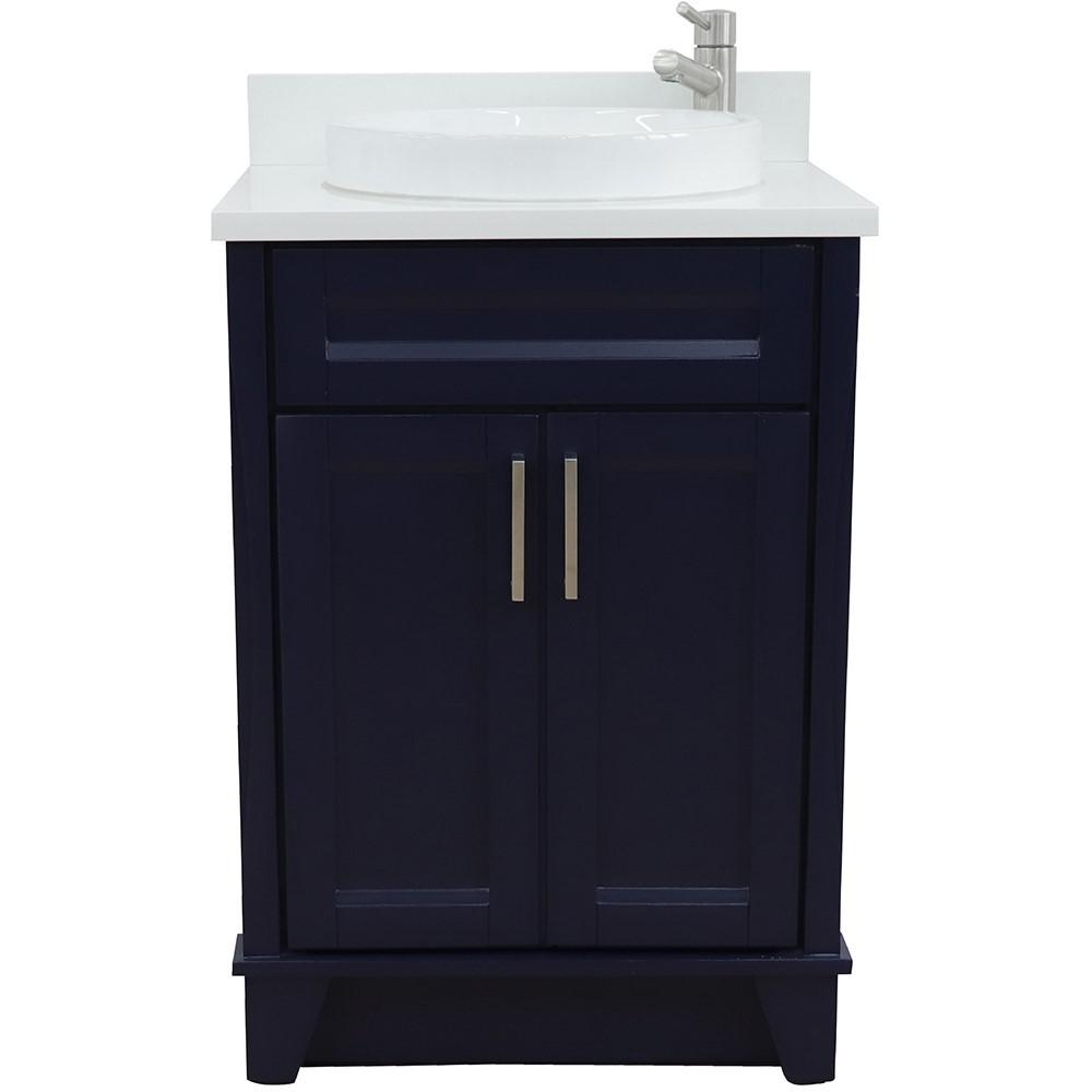 25 Single sink vanity in Blue finish with White quartz and rectangle sink. Picture 17