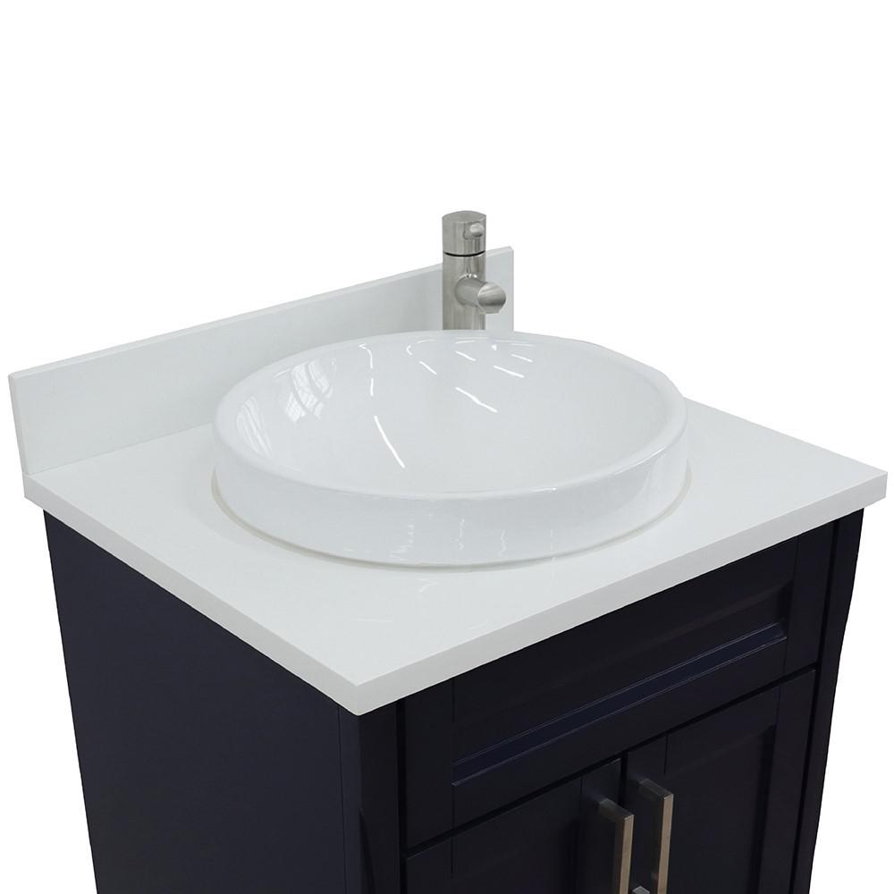 25 Single sink vanity in Blue finish with White quartz and rectangle sink. Picture 18
