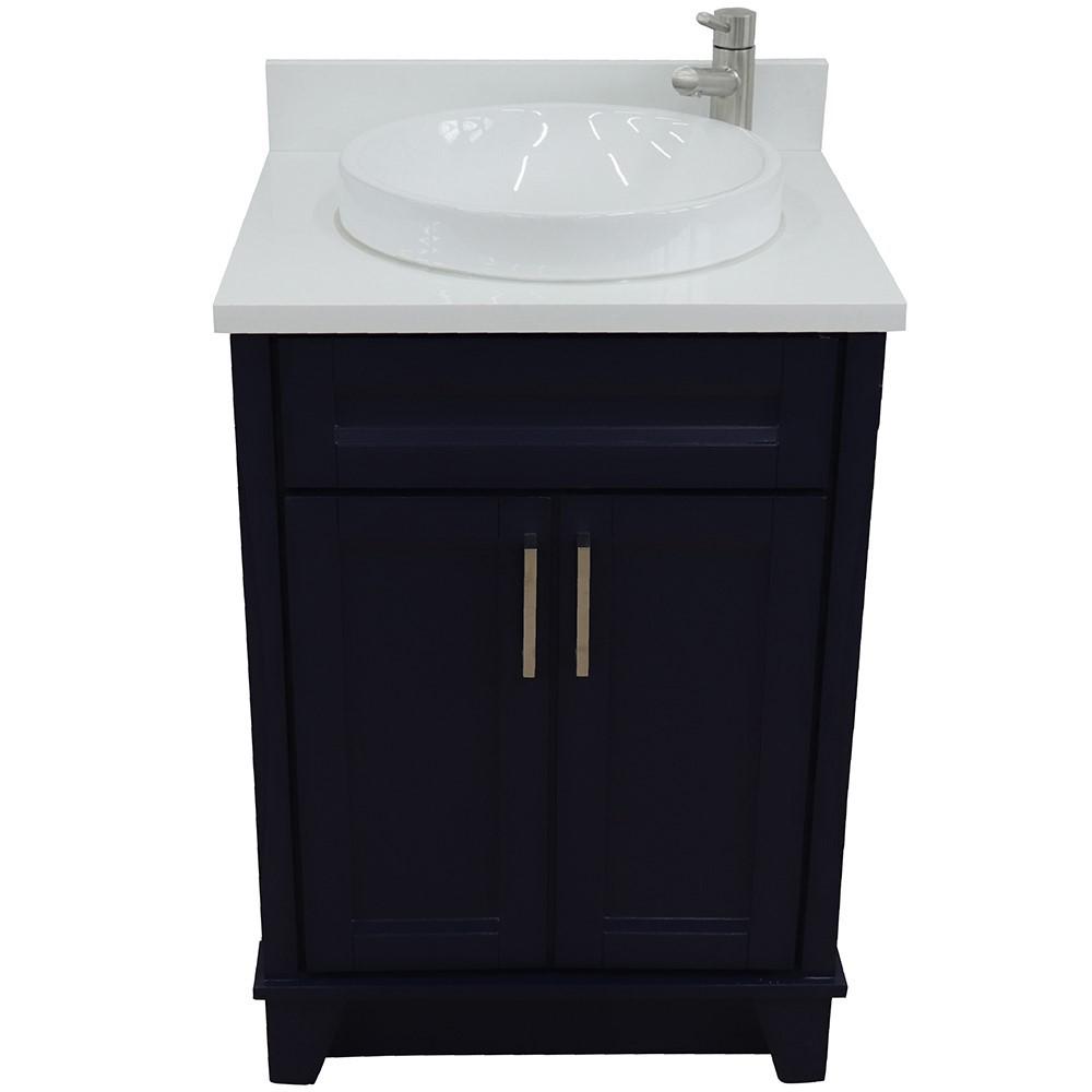25 Single sink vanity in Blue finish with White quartz and rectangle sink. Picture 20