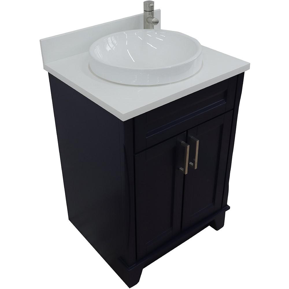 25 Single sink vanity in Blue finish with White quartz and rectangle sink. Picture 21
