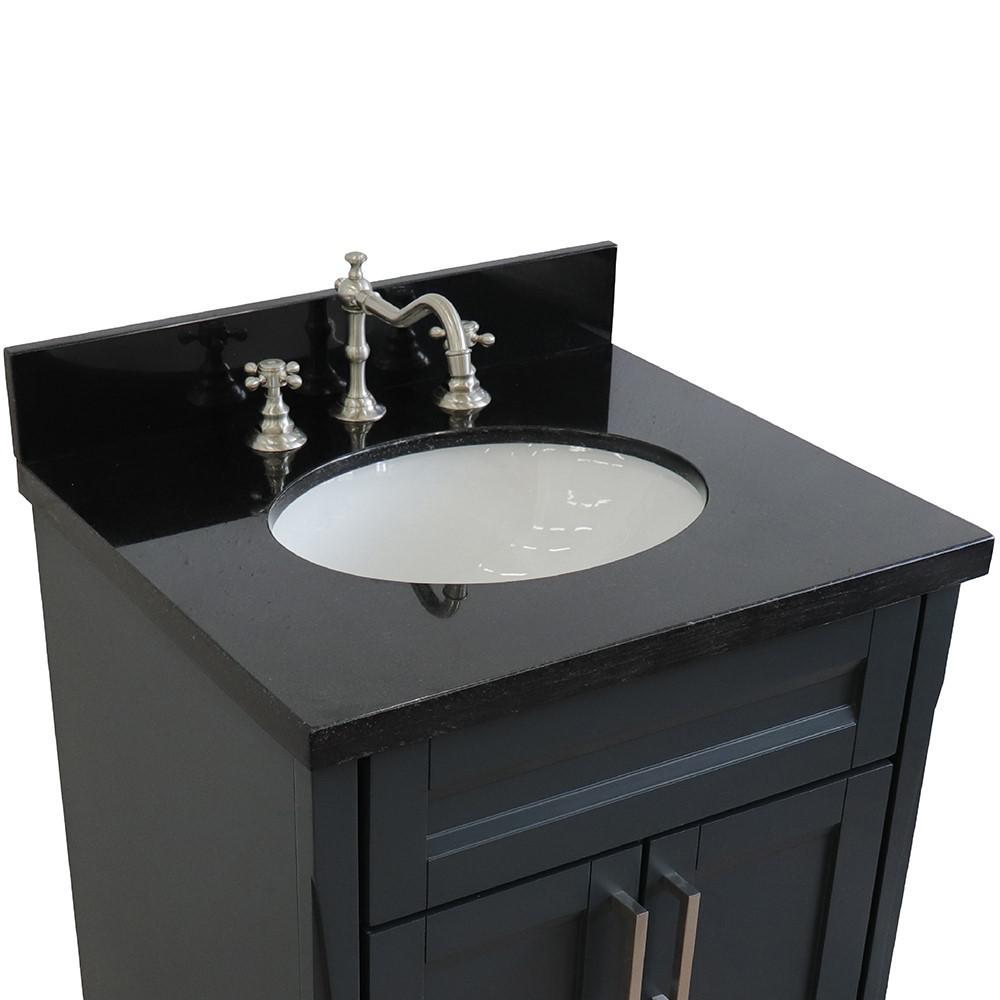 Single sink vanity in Dark Gray with Black galaxy granite and oval sink. Picture 4