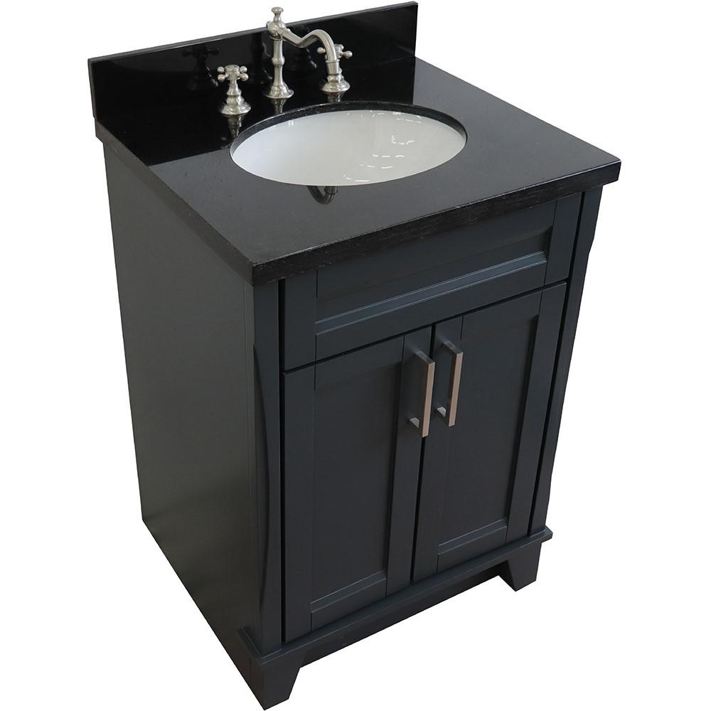 Single sink vanity in Dark Gray with Black galaxy granite and oval sink. Picture 7