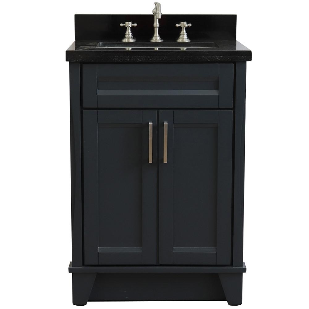 Single sink vanity in Dark Gray with Black galaxy granite and rectangle sink. Picture 5