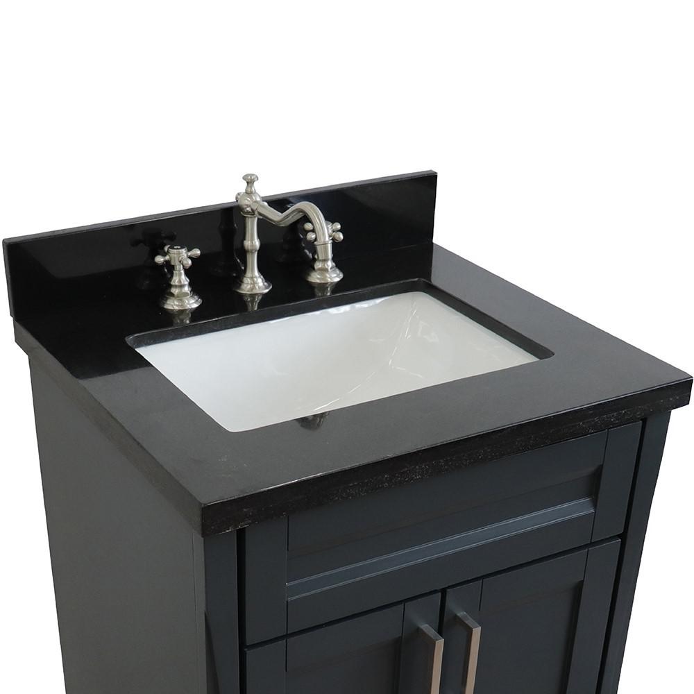 Single sink vanity in Dark Gray with Black galaxy granite and rectangle sink. Picture 6
