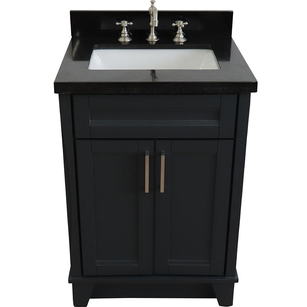 Single sink vanity in Dark Gray with Black galaxy granite and rectangle sink. Picture 8