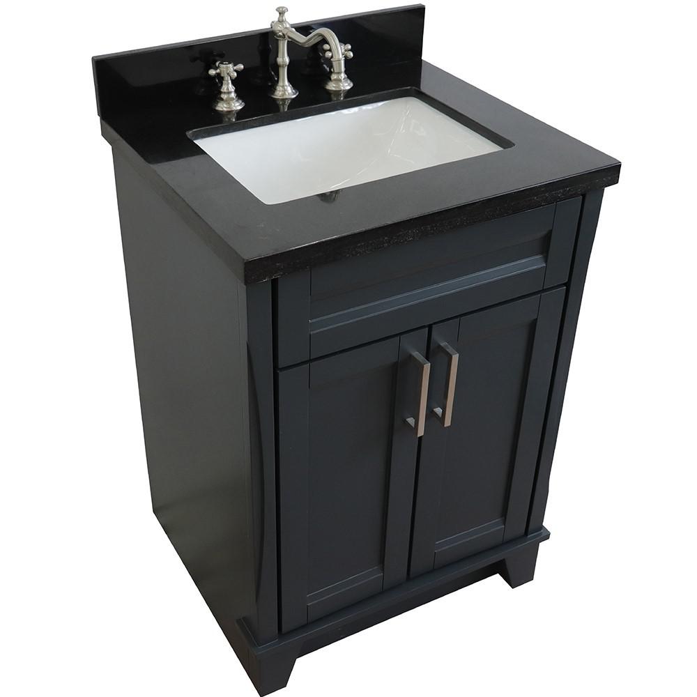 Single sink vanity in Dark Gray with Black galaxy granite and rectangle sink. Picture 9