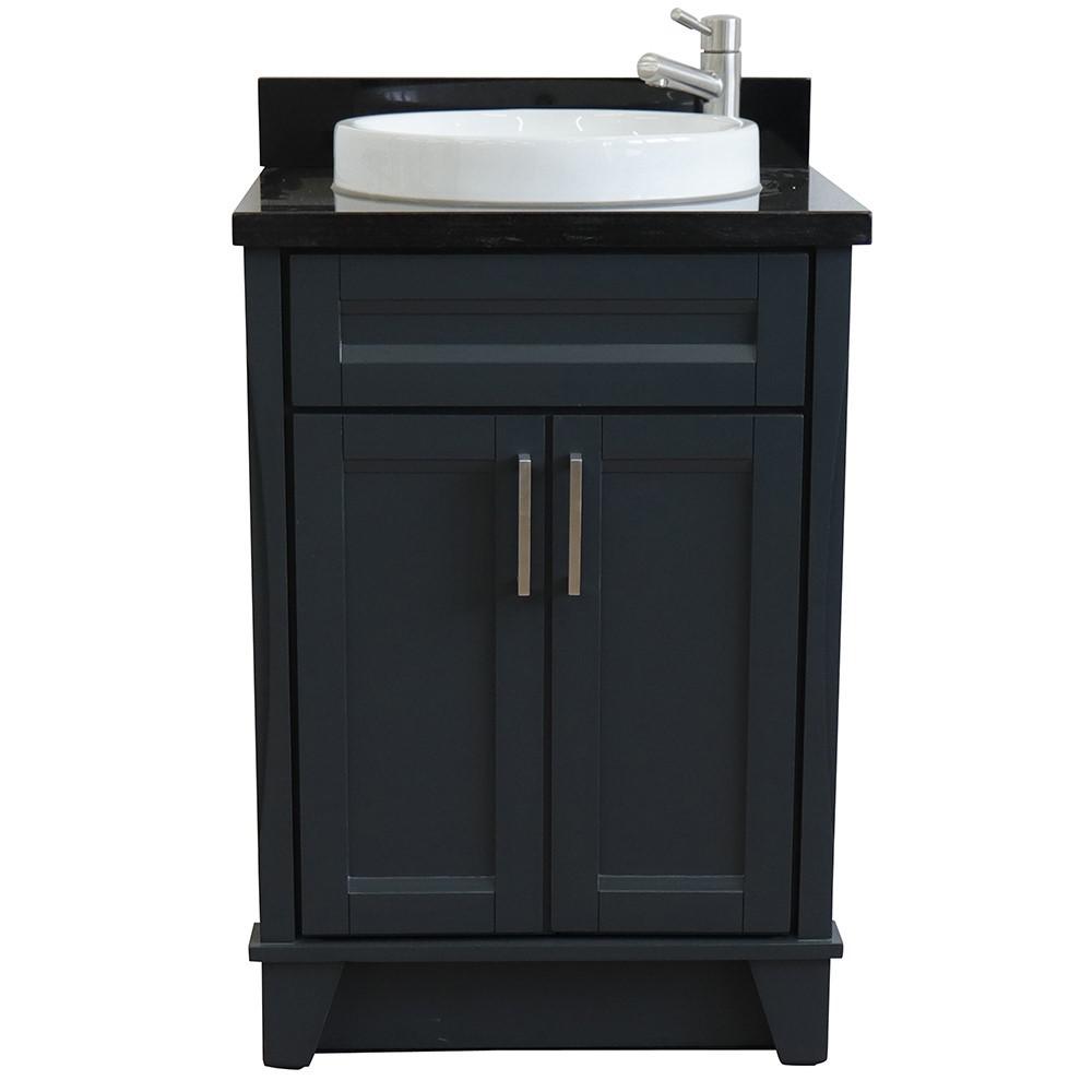 Single sink vanity in Dark Gray with Black galaxy granite and rectangle sink. Picture 14