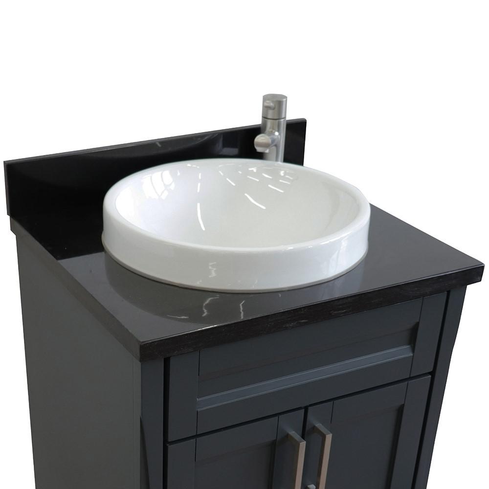 Single sink vanity in Dark Gray with Black galaxy granite and rectangle sink. Picture 15