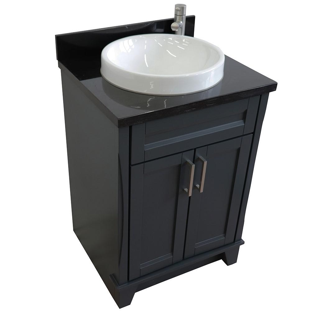 Single sink vanity in Dark Gray with Black galaxy granite and rectangle sink. Picture 18