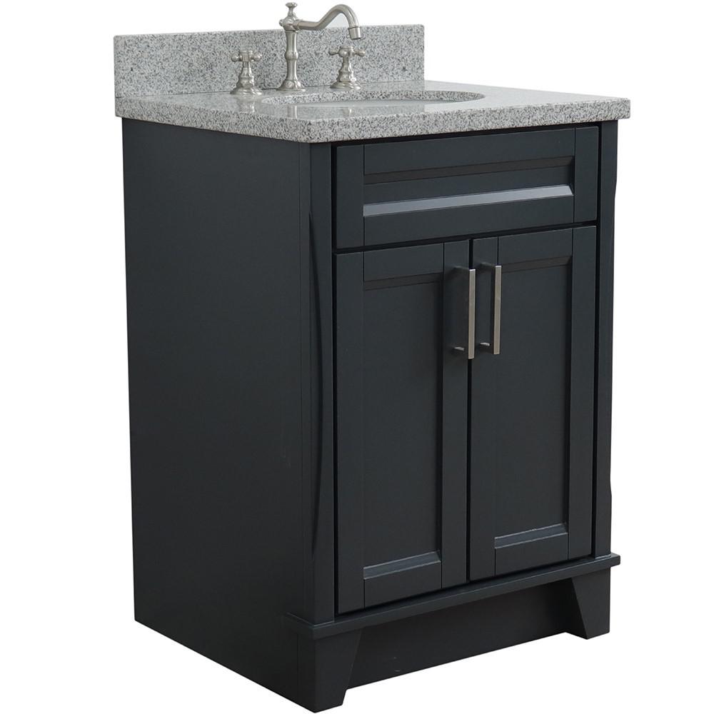 25 Single sink vanity in Dark Gray finish with Gray granite and oval sink. Picture 1