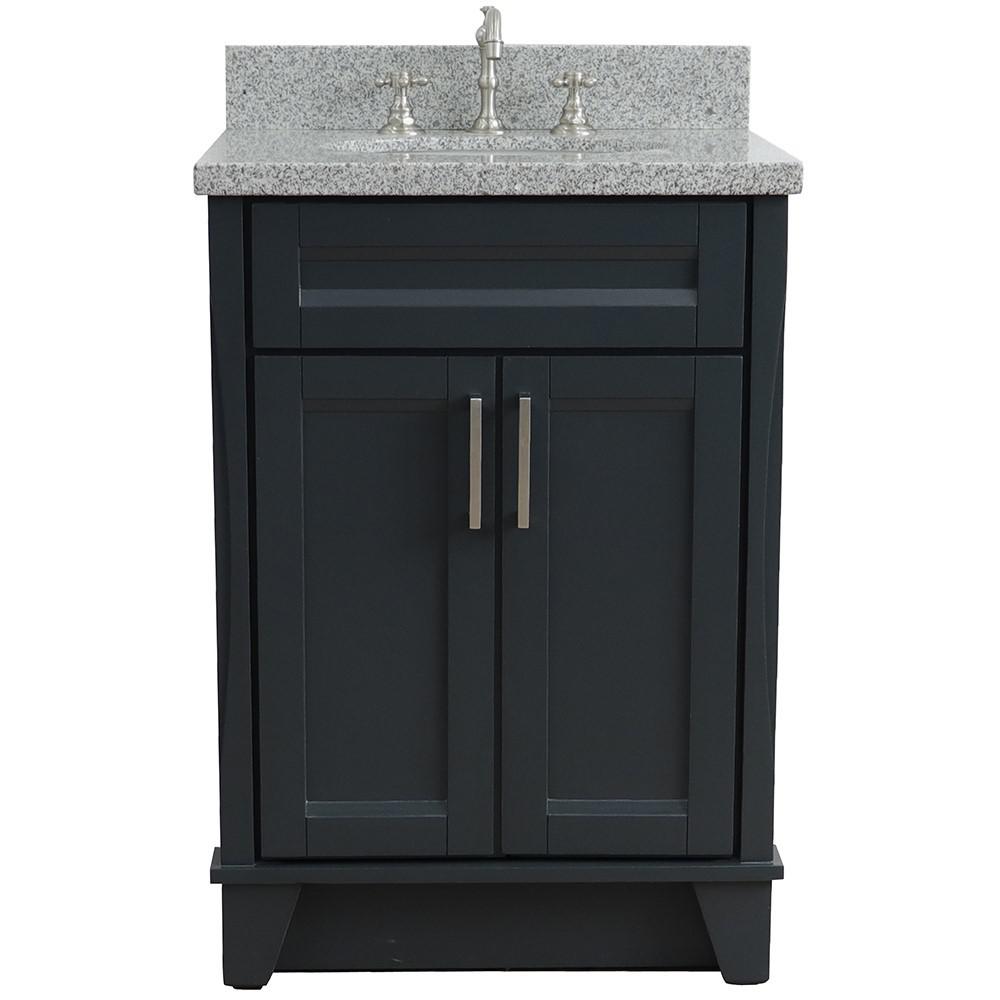 25 Single sink vanity in Dark Gray finish with Gray granite and oval sink. Picture 4