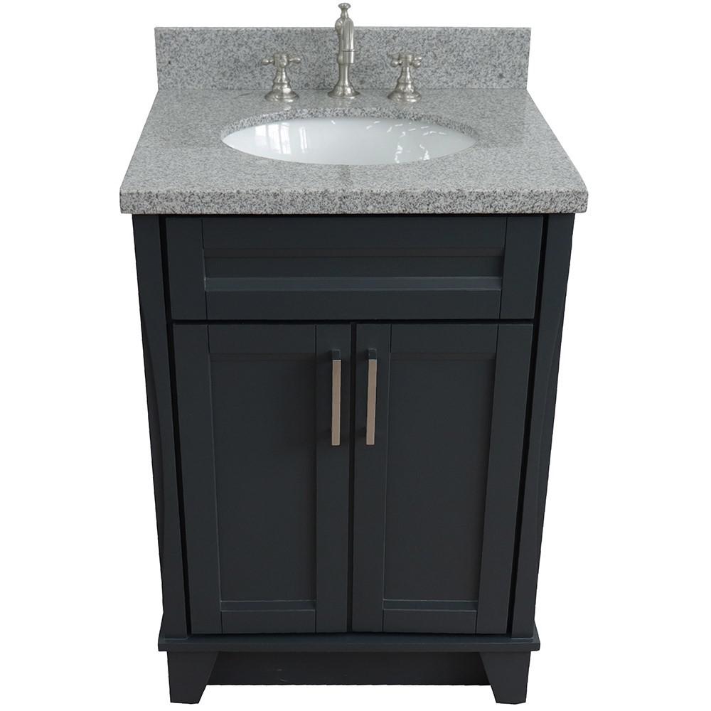 25 Single sink vanity in Dark Gray finish with Gray granite and oval sink. Picture 7