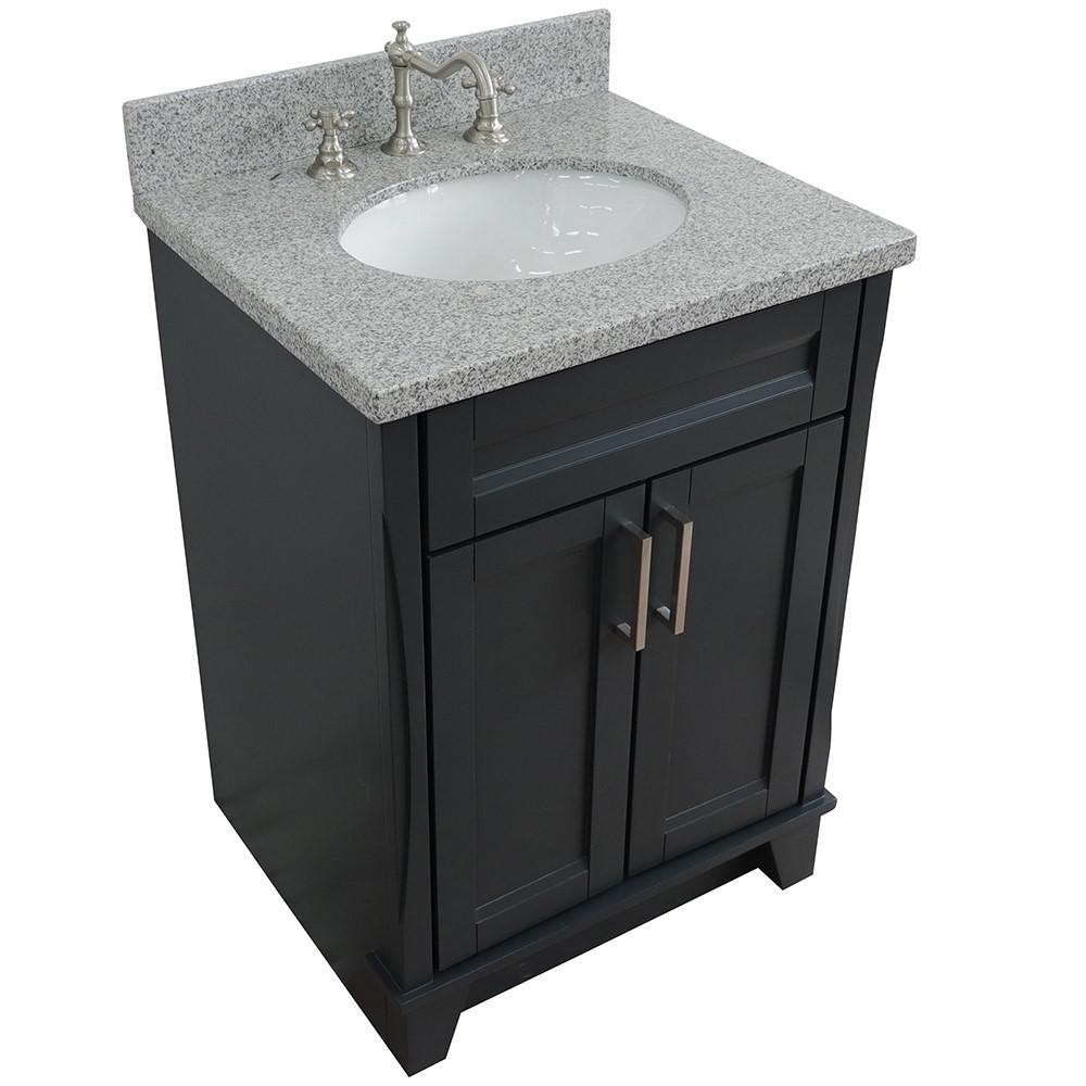 25 Single sink vanity in Dark Gray finish with Gray granite and oval sink. Picture 8
