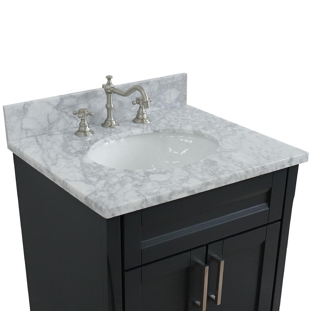 Single sink vanity in Dark Gray with White Carrara marble and oval sink. Picture 7