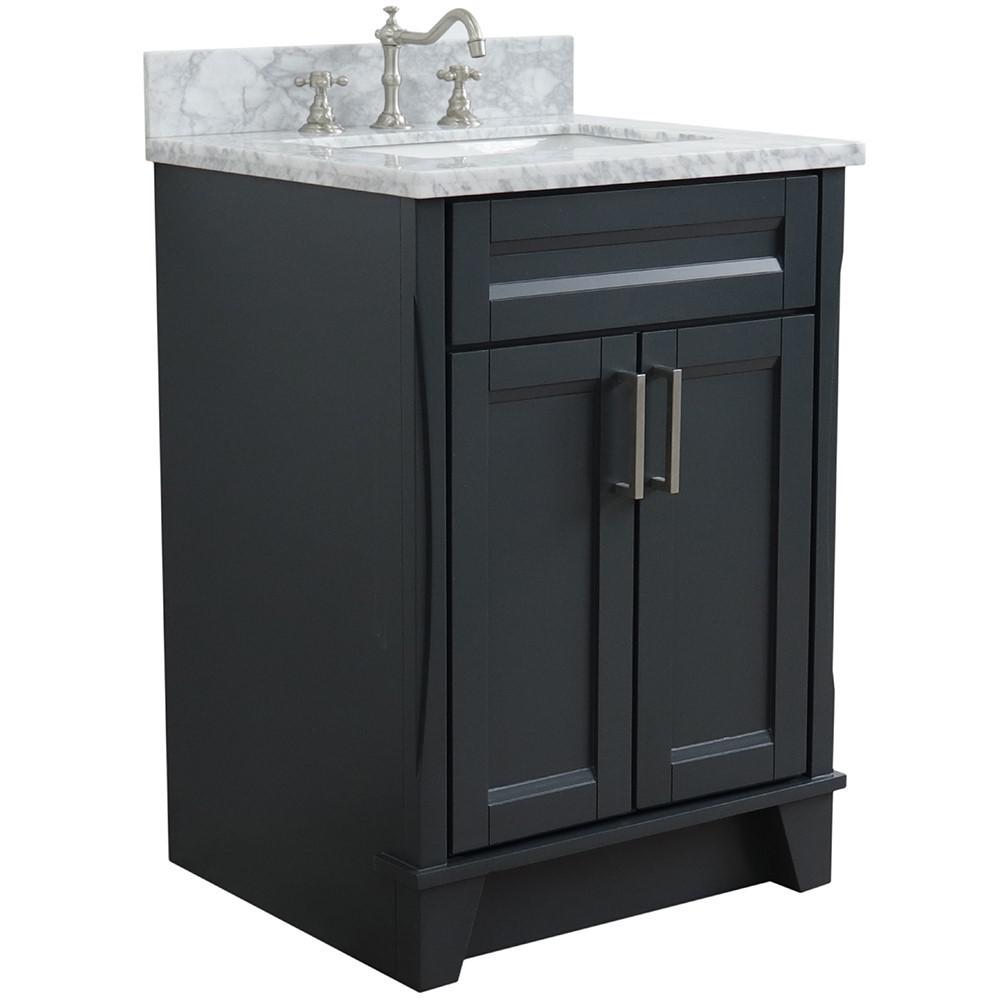 Single sink vanity in Dark Gray with White Carrara marble and rectangle sink. Picture 3