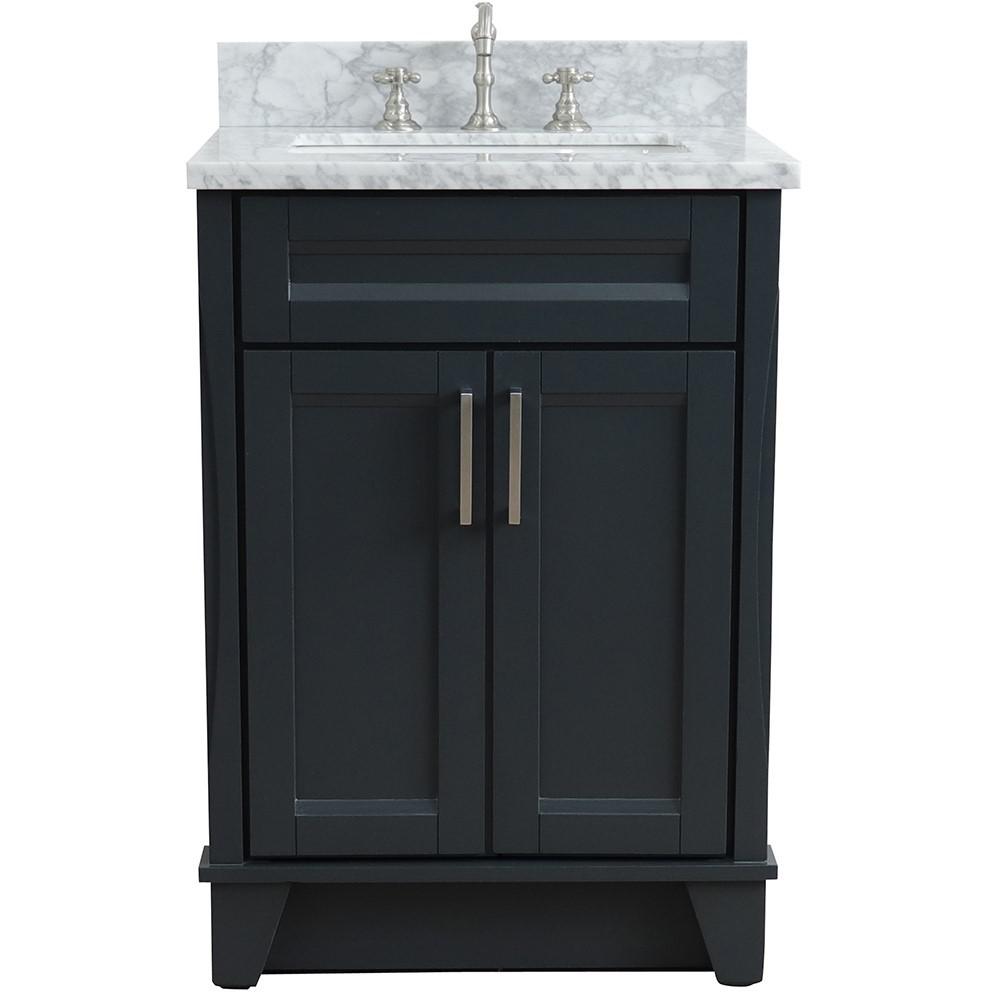 Single sink vanity in Dark Gray with White Carrara marble and rectangle sink. Picture 5