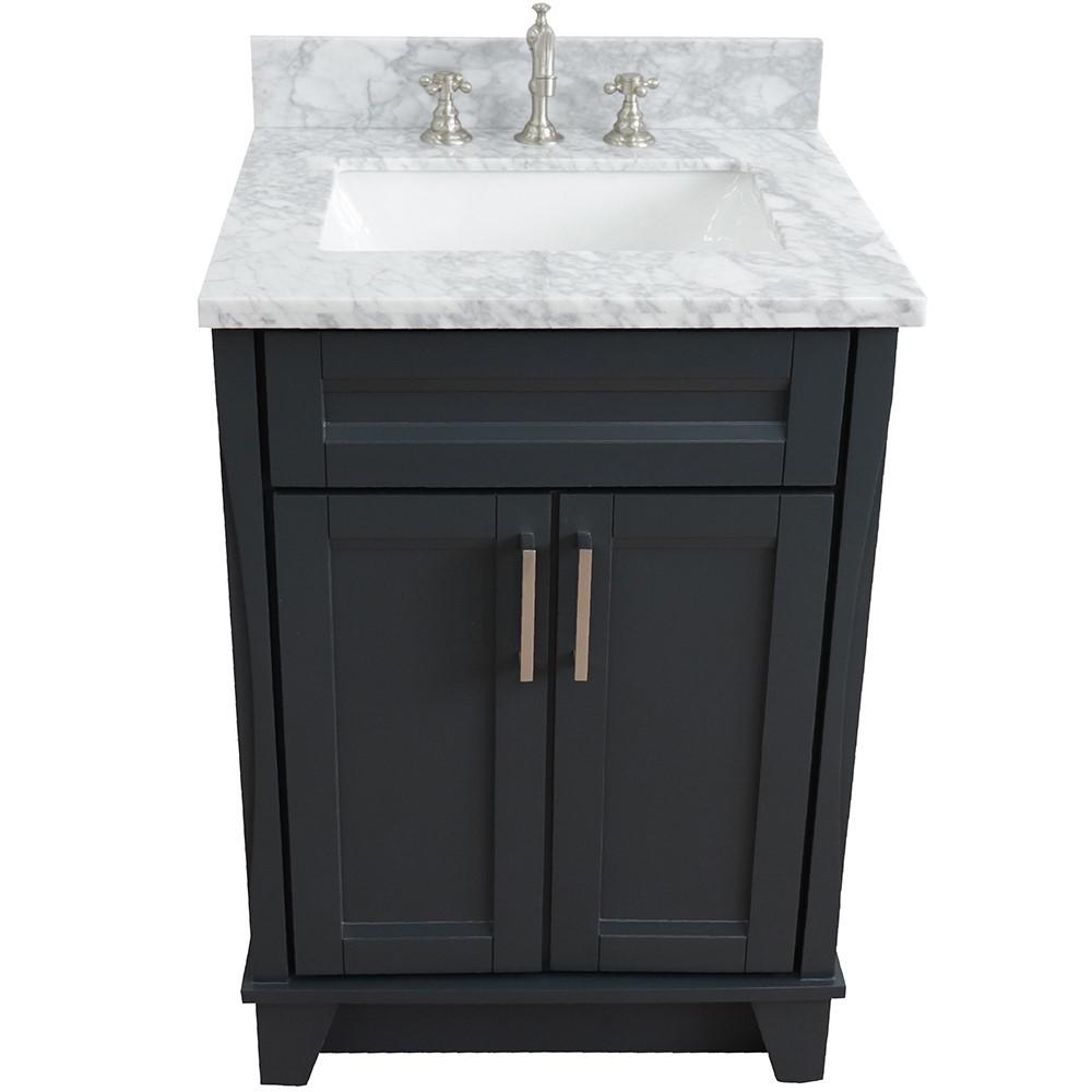 Single sink vanity in Dark Gray with White Carrara marble and rectangle sink. Picture 8