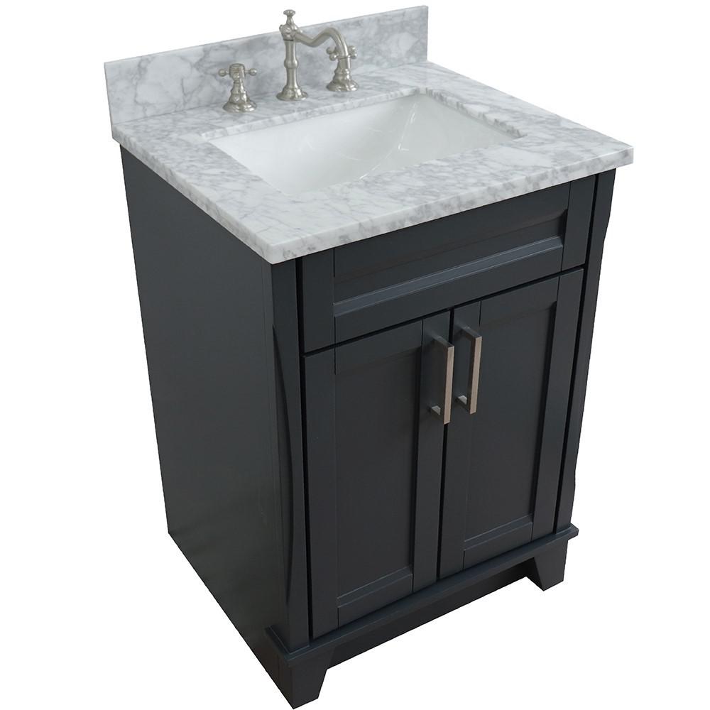 Single sink vanity in Dark Gray with White Carrara marble and rectangle sink. Picture 9
