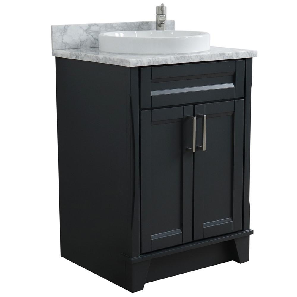 Single sink vanity in Dark Gray with White Carrara marble and rectangle sink. Picture 1