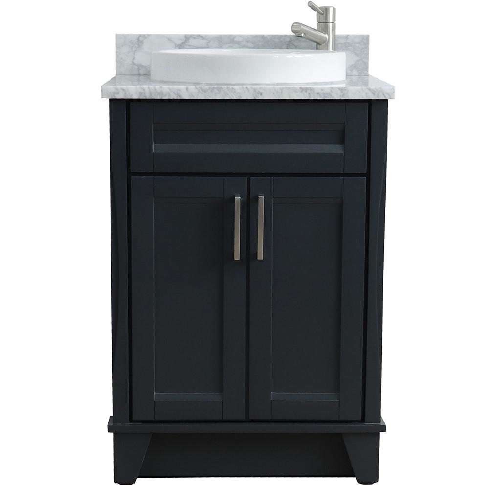 Single sink vanity in Dark Gray with White Carrara marble and rectangle sink. Picture 14