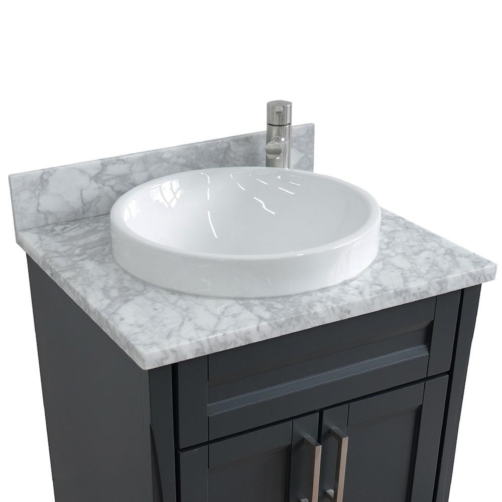Single sink vanity in Dark Gray with White Carrara marble and rectangle sink. Picture 15