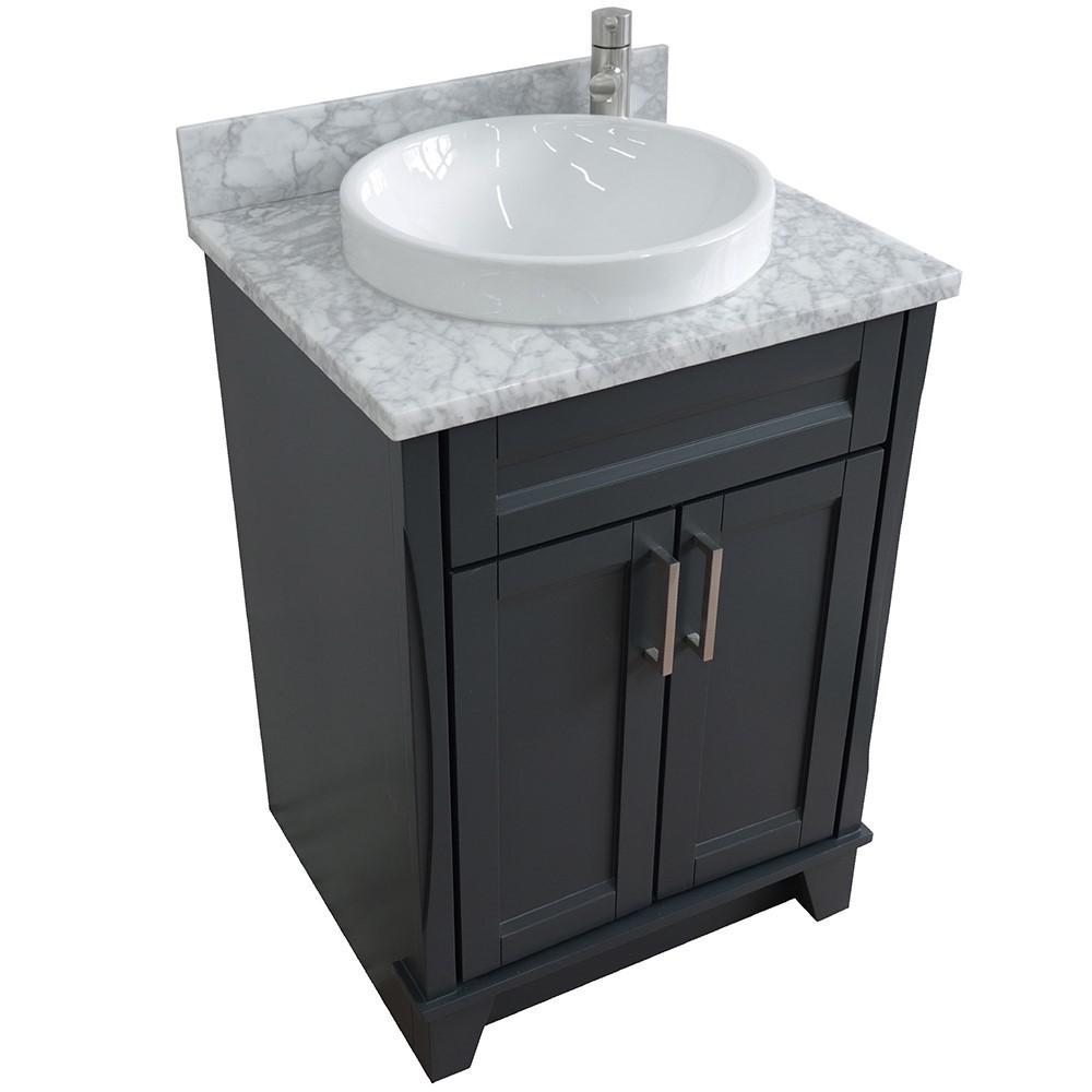 Single sink vanity in Dark Gray with White Carrara marble and rectangle sink. Picture 18