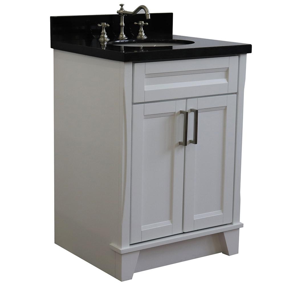 25 Single sink vanity in White finish with Black galaxy granite and oval sink. Picture 3