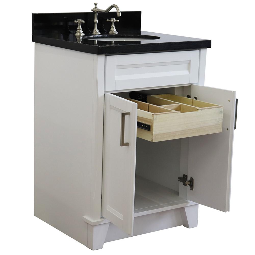25 Single sink vanity in White finish with Black galaxy granite and oval sink. Picture 4