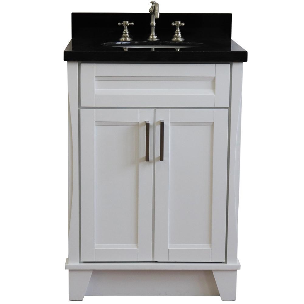 25 Single sink vanity in White finish with Black galaxy granite and oval sink. Picture 5