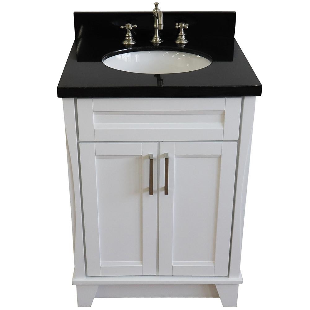 25 Single sink vanity in White finish with Black galaxy granite and oval sink. Picture 8