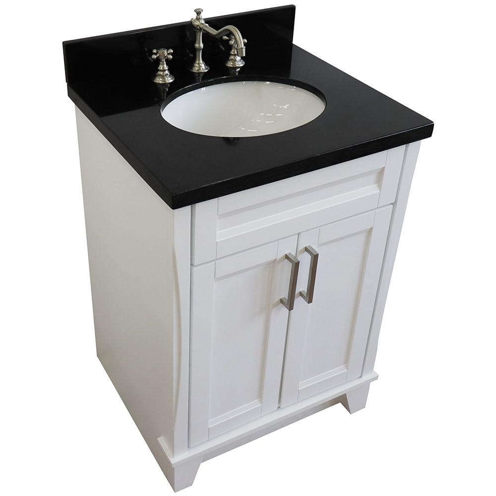 25 Single sink vanity in White finish with Black galaxy granite and oval sink. Picture 9