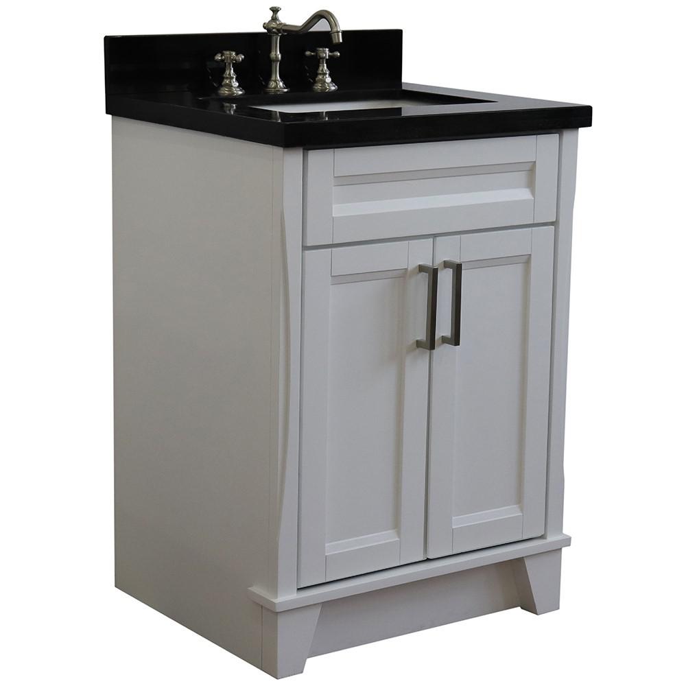 Single sink vanity in White with Black galaxy granite and rectangle sink. Picture 3