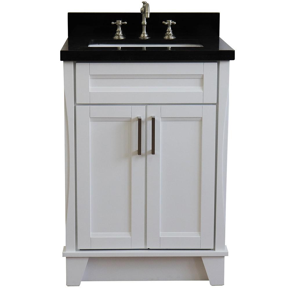Single sink vanity in White with Black galaxy granite and rectangle sink. Picture 6