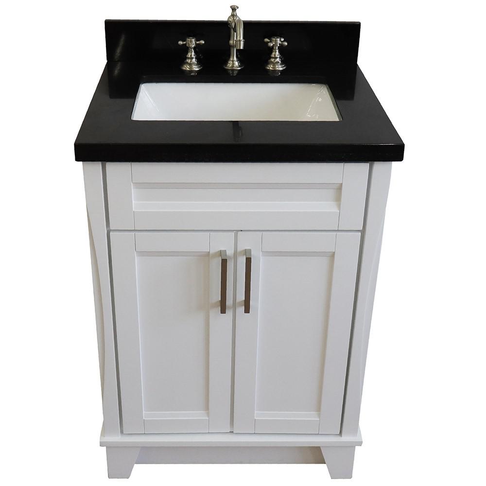 Single sink vanity in White with Black galaxy granite and rectangle sink. Picture 9