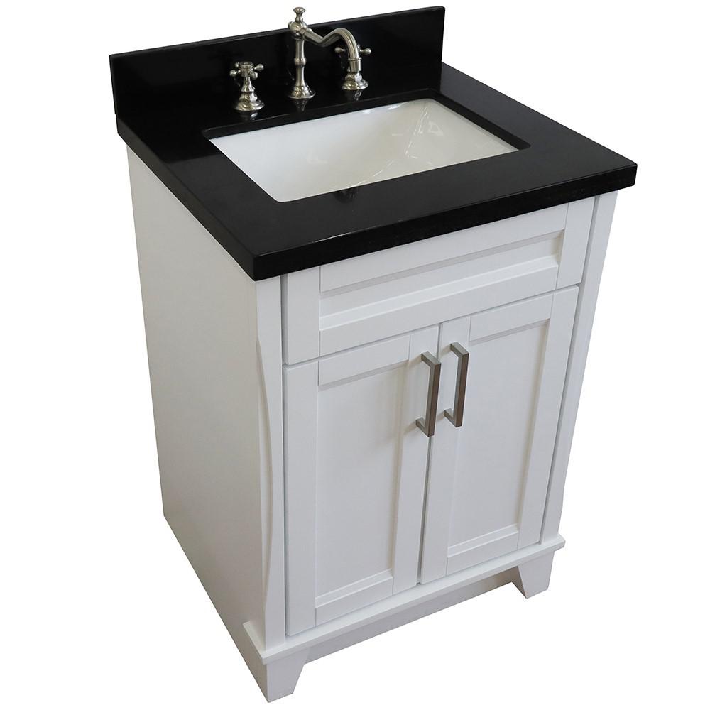 Single sink vanity in White with Black galaxy granite and rectangle sink. Picture 10