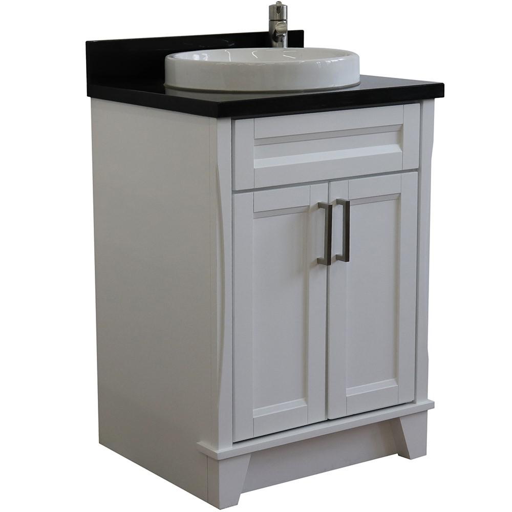 Single sink vanity in White with Black galaxy granite and rectangle sink. Picture 14