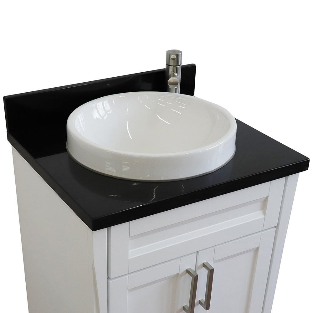 Single sink vanity in White with Black galaxy granite and rectangle sink. Picture 17