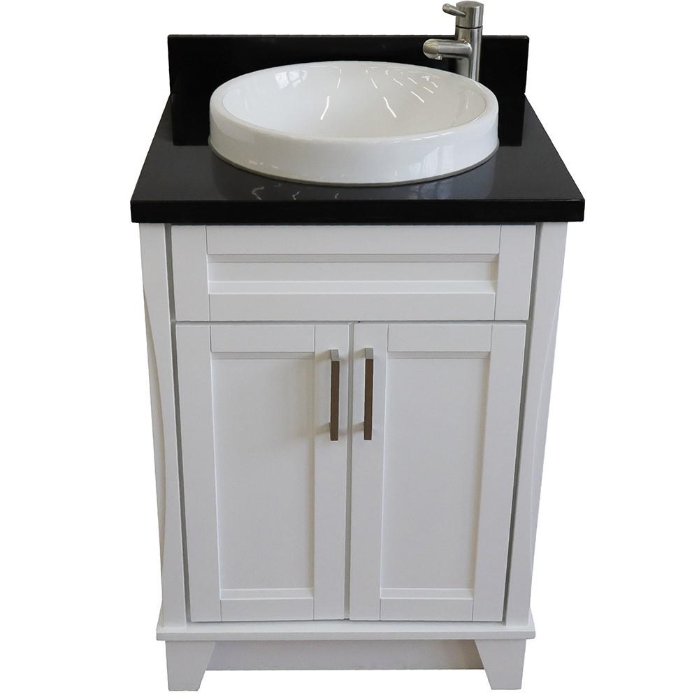 Single sink vanity in White with Black galaxy granite and rectangle sink. Picture 19